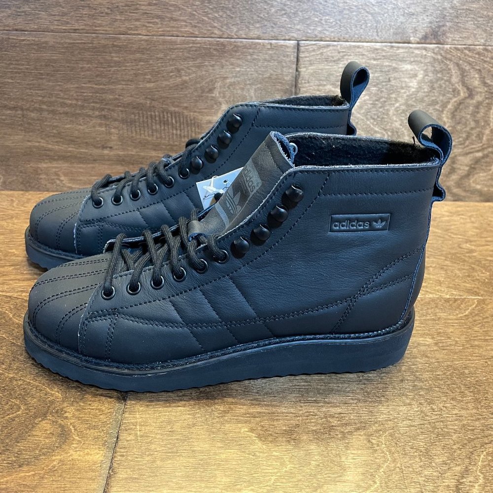 NEW Adidas Superstar Lace Up Black Leather Boots/Sneakers FZ3835 Women's Size 6